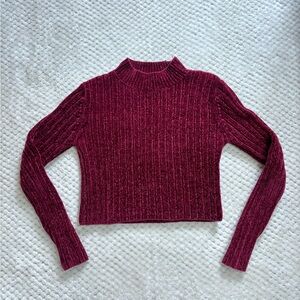 Forever 21 Ribbed Mock Neck Cropped Sweater - Wine